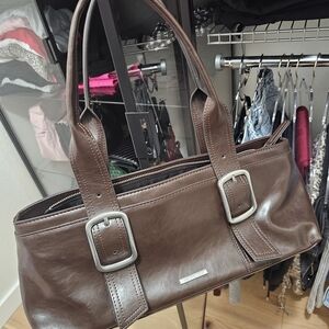 Rachel Zoe Brown Leather Handbag with Buckle Accents